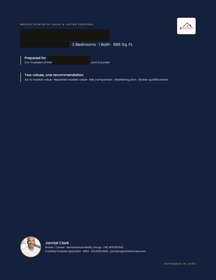 Sample review cover, details redacted
